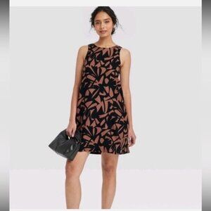 Linen Brown and Black Mini Dress